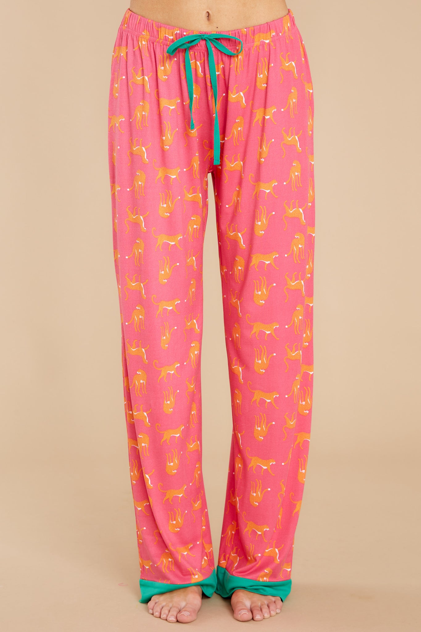 2 Sleeping In Hot Pink Print Pajama Pants at reddress.com