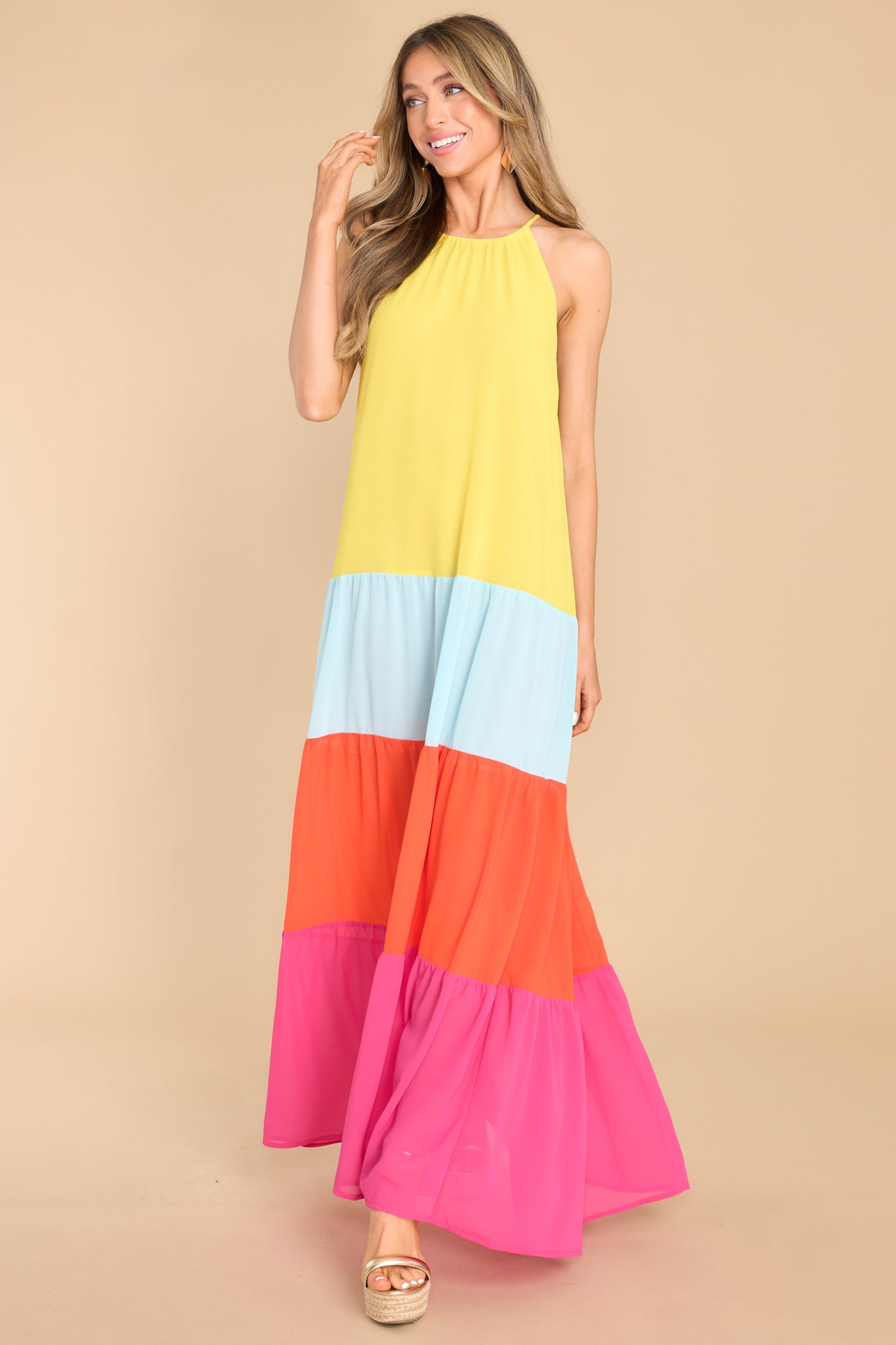 5 Wonderful Ideas Yellow Colorblock Maxi Dress at reddress.com