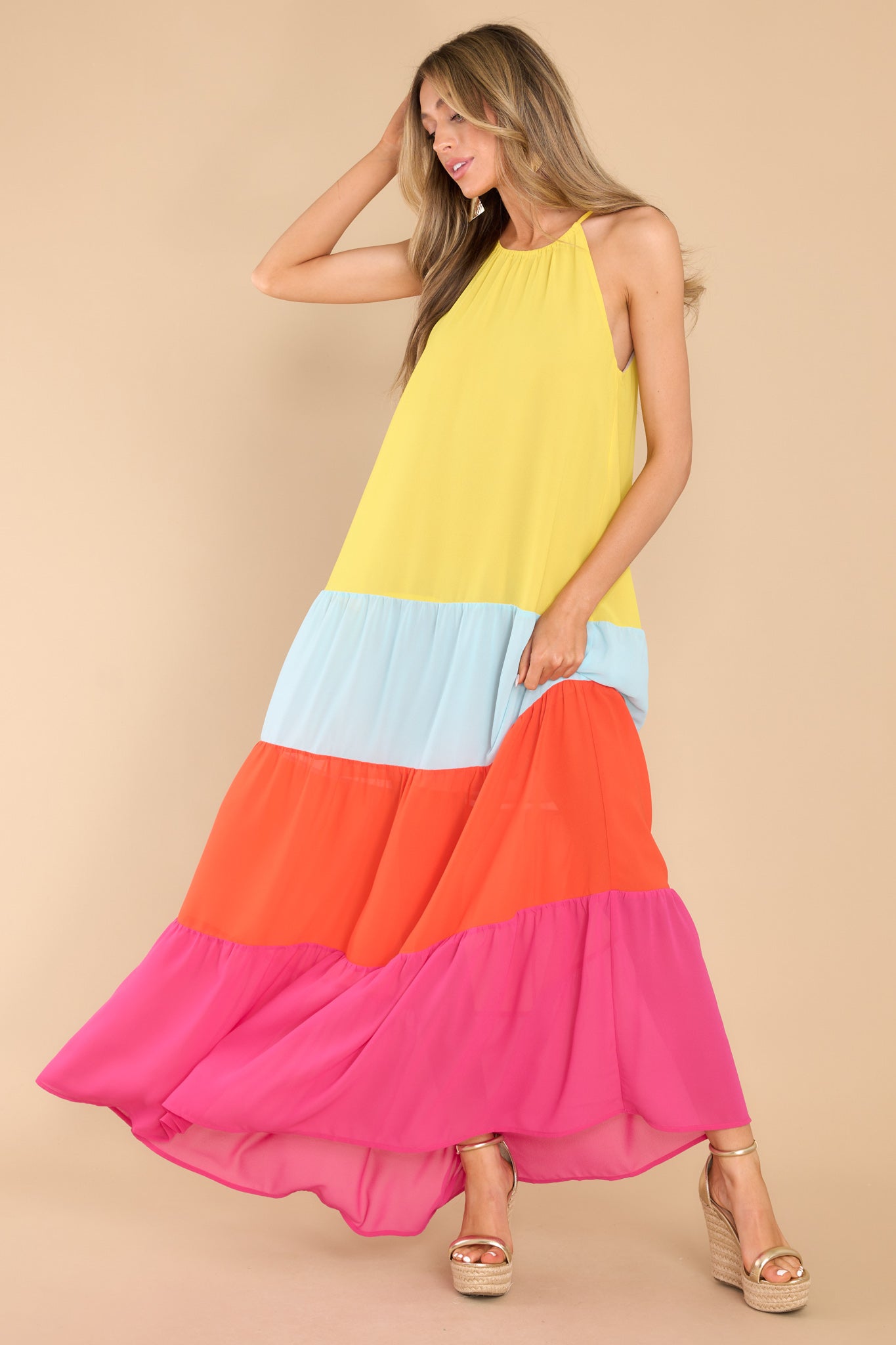 2 Wonderful Ideas Yellow Colorblock Maxi Dress at reddress.com