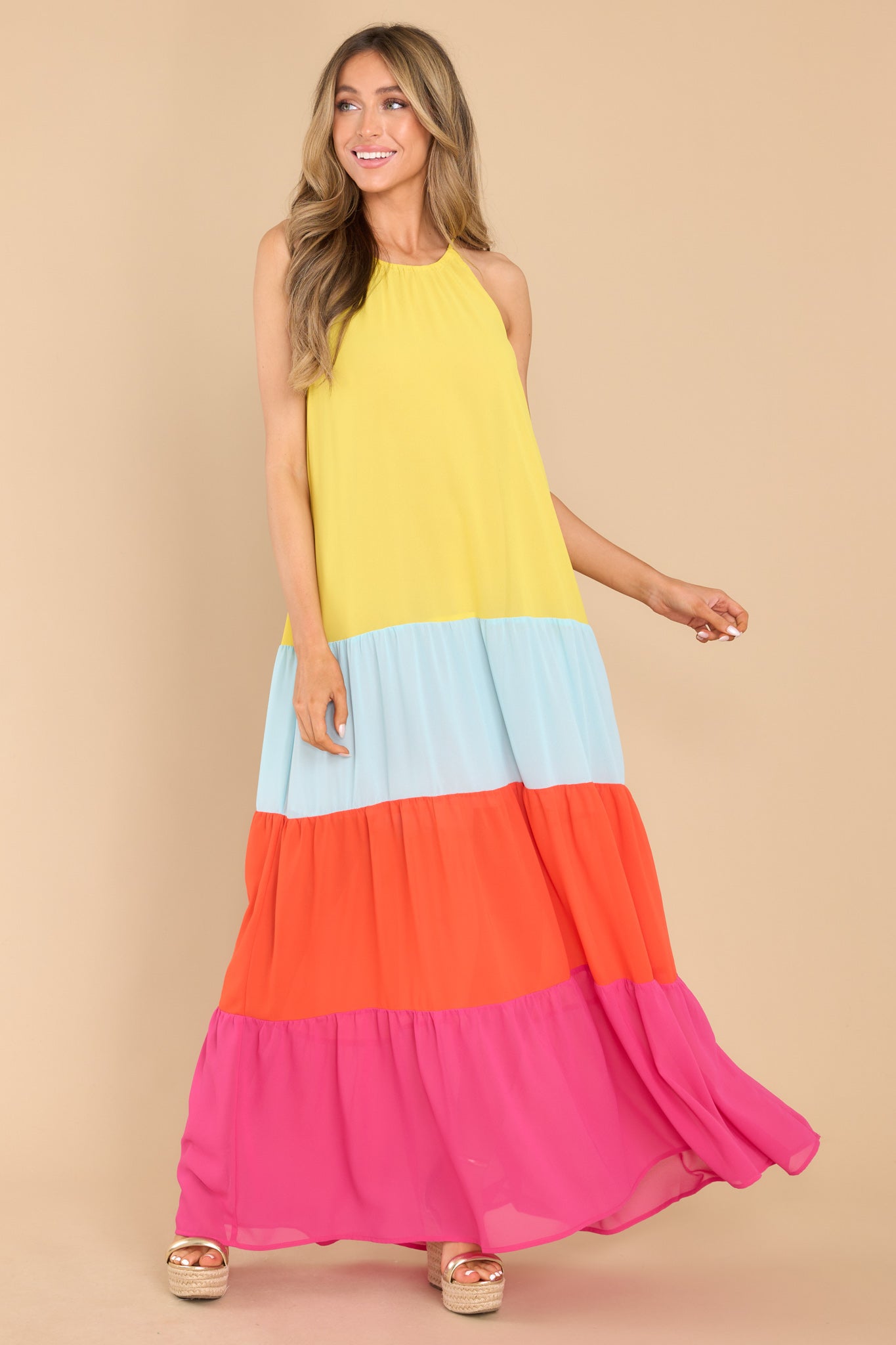 1 Wonderful Ideas Yellow Colorblock Maxi Dress at reddress.com