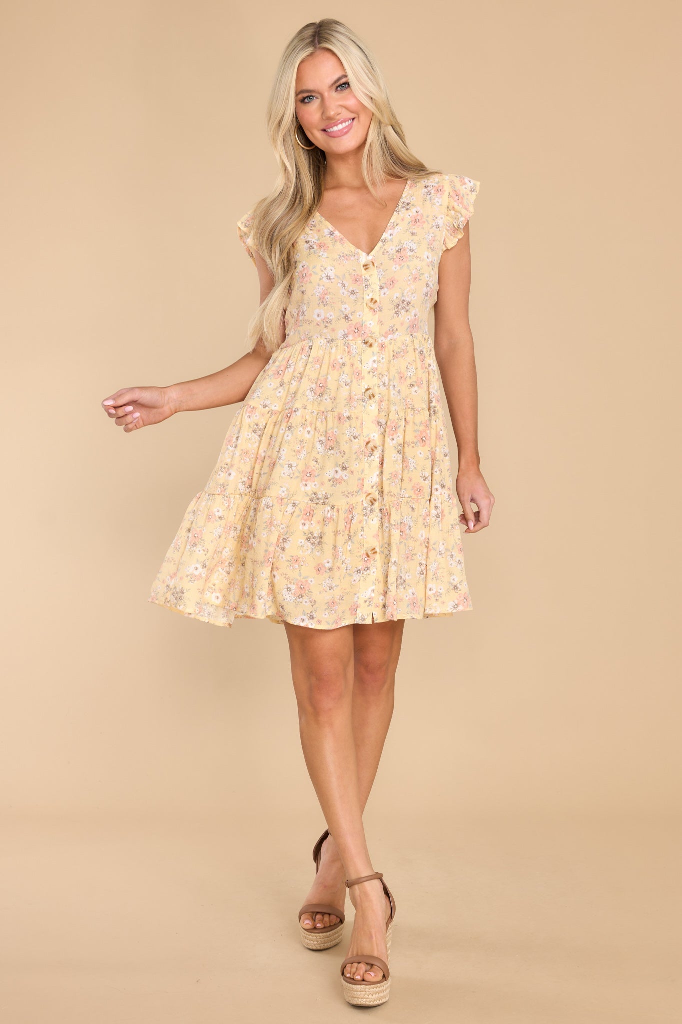 4 With All My Love Pastel Yellow Floral Print Dress at reddress.com
