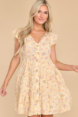 6 With All My Love Pastel Yellow Floral Print Dress at reddress.com