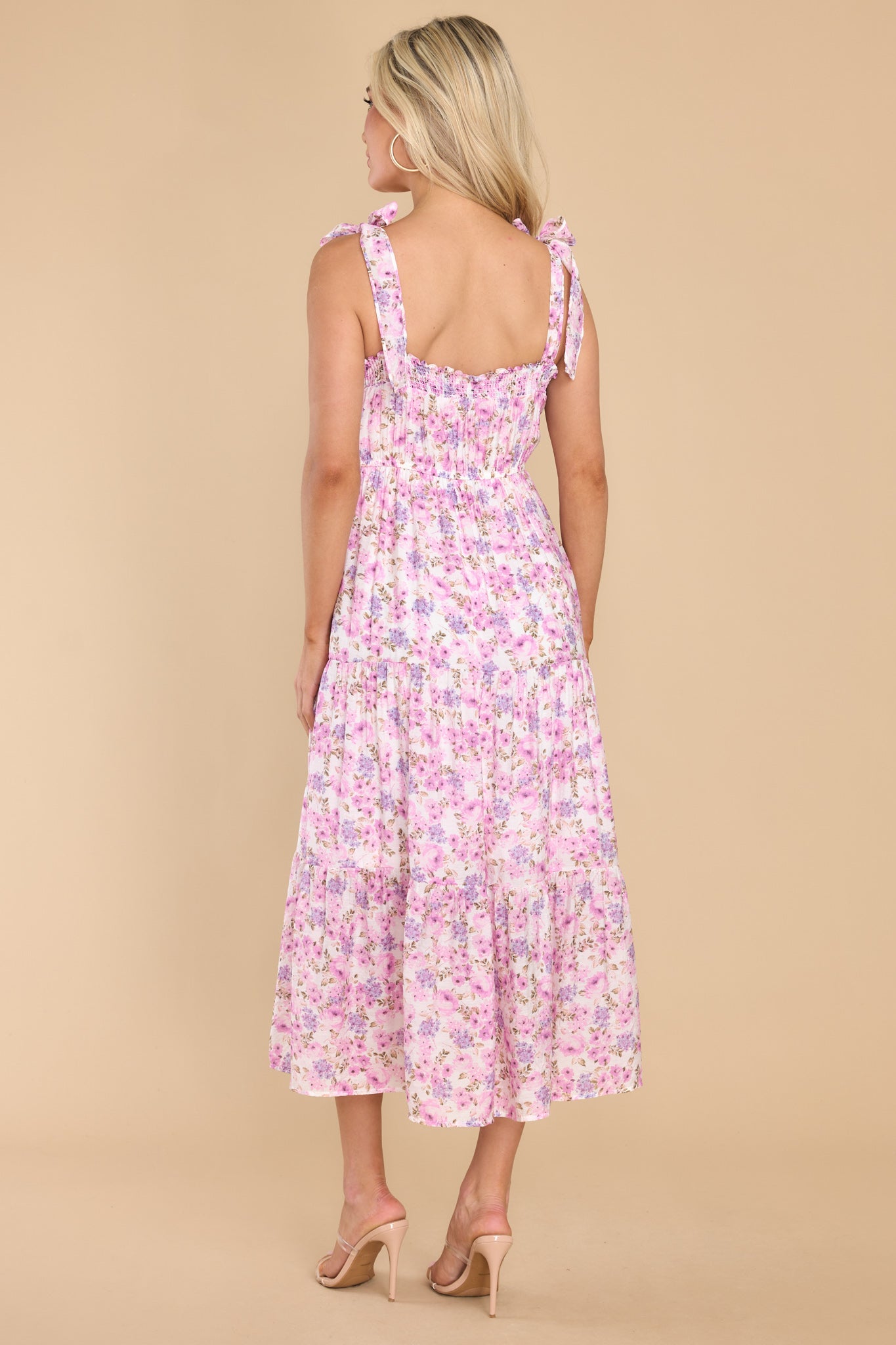 10 To You From Me Pink Floral Midi Dress at reddress.com