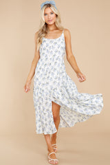 3 New Opportunity Blue And White Floral Print Midi Dress at reddress.com