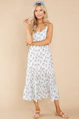 4 New Opportunity Blue And White Floral Print Midi Dress at reddress.com