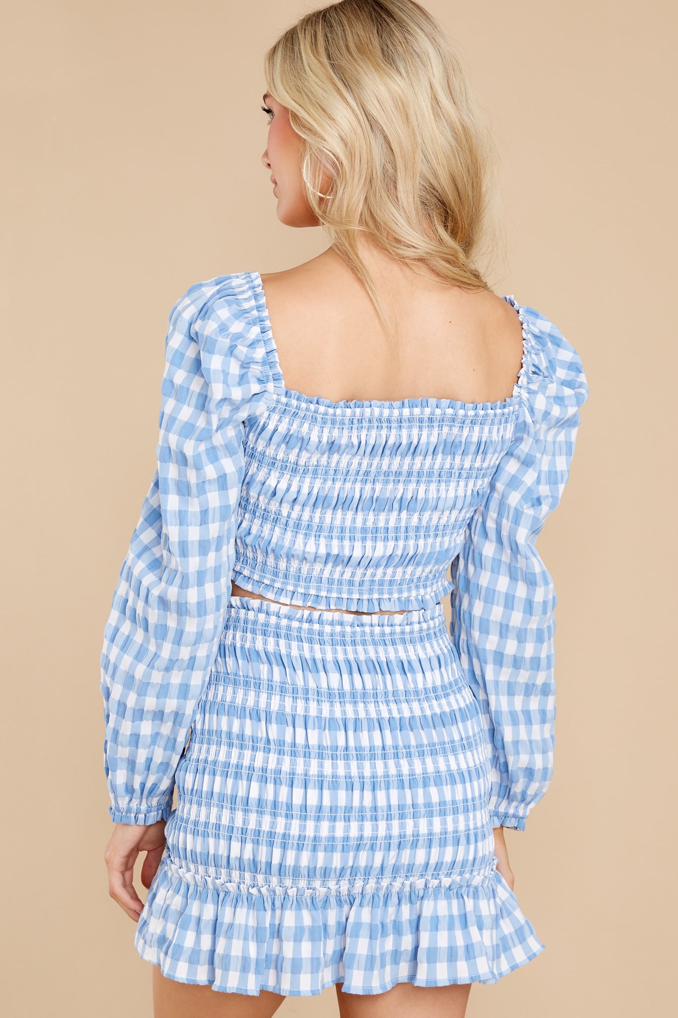 8 Dropping Hints Blue Gingham Two Piece Set at reddress.com