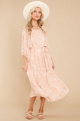 2 Sunlit Reverie Apricot Print Midi Dress at reddress.com