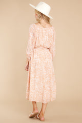 7 Sunlit Reverie Apricot Print Midi Dress at reddress.com