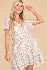 1 With You In Spirit Ivory Multi Floral Print Dress at reddress.com