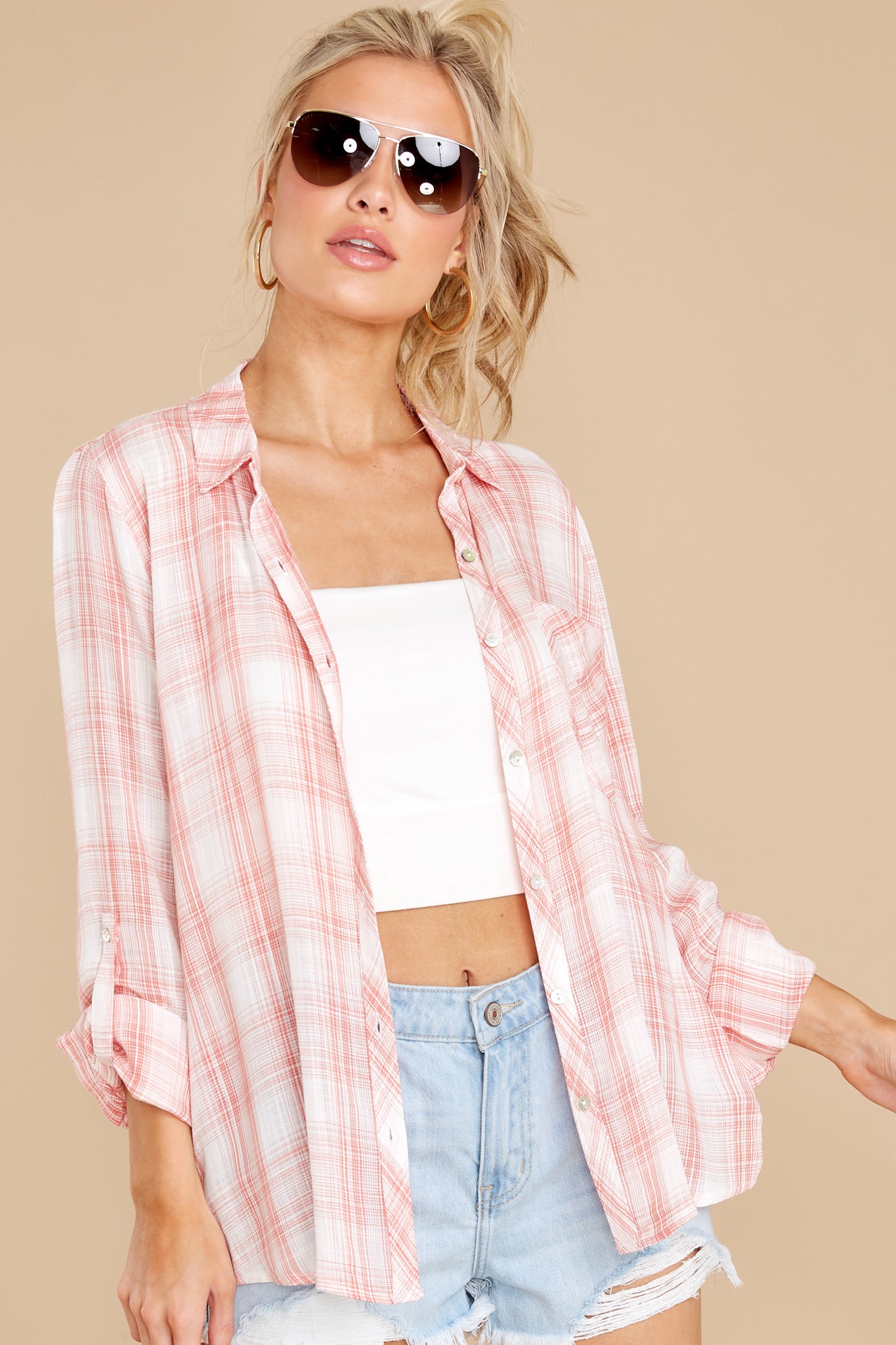 4 Casually In Style Pink Plaid Button Up Top at reddress.com