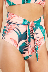 1 Strolling The Sands Peach Palm Print Bikini Bottoms at reddress.com