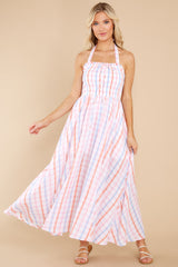 7 So Lovely Pink And Blue Gingham Maxi Dress at reddress.com