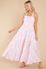 5 So Lovely Pink And Blue Gingham Maxi Dress at reddress.com