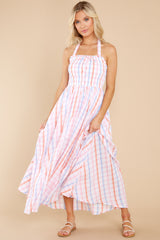 4 So Lovely Pink And Blue Gingham Maxi Dress at reddress.com