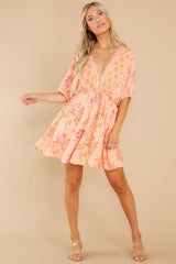 3 Simply Carefree Peach Multi Floral Print Dress at reddress.com
