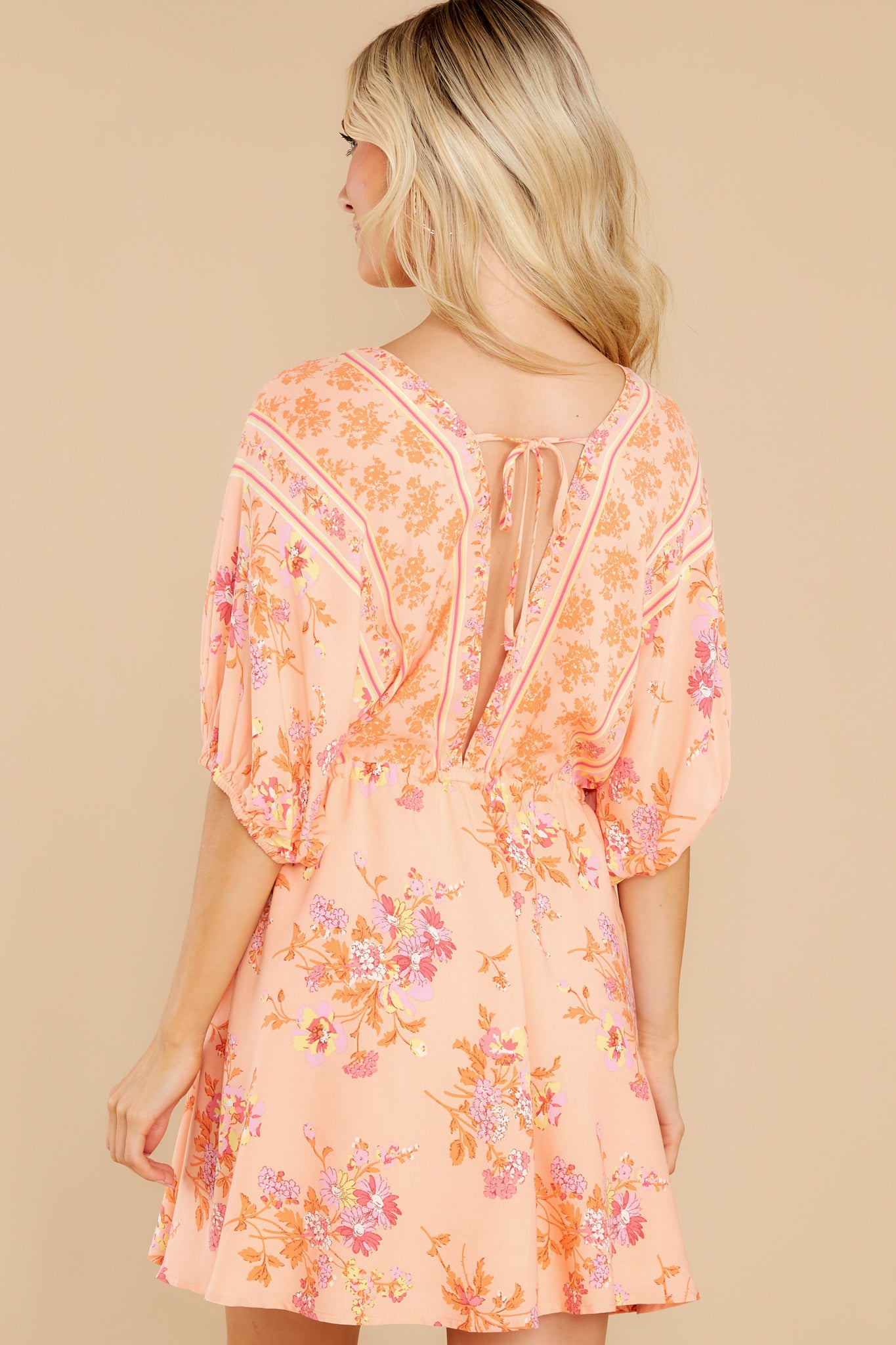 8 Simply Carefree Peach Multi Floral Print Dress at reddress.com