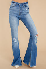 4 Surprise Them Medium Wash Distressed Flare Jeans at reddress.com