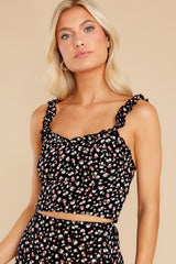 7 Zuma Black And Spiced Coral Floral Ruffle Edge Crop Top at reddress.com