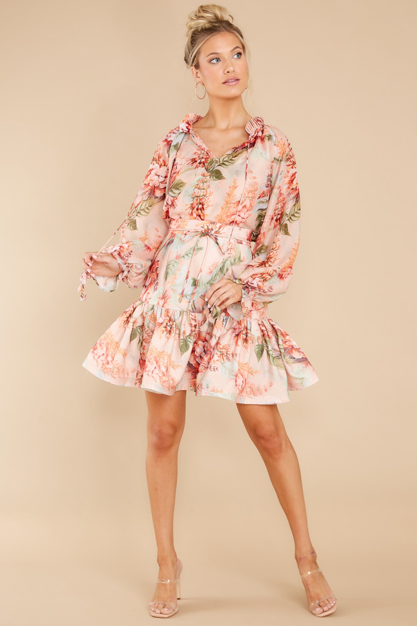 Whimsical Wildflowers Peach Floral Print Skirt