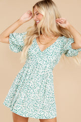 7 Set The Date White And Green Floral Print Dress at reddress.com