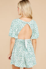 8 Set The Date White And Green Floral Print Dress at reddress.com