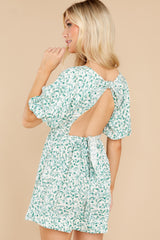 9 Set The Date White And Green Floral Print Dress at reddress.com