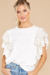 6 Whispers Of Love White Lace Top at reddress.com