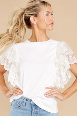 7 Whispers Of Love White Lace Top at reddress.com