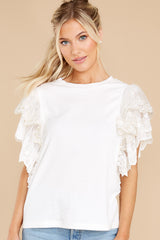 5 Whispers Of Love White Lace Top at reddress.com