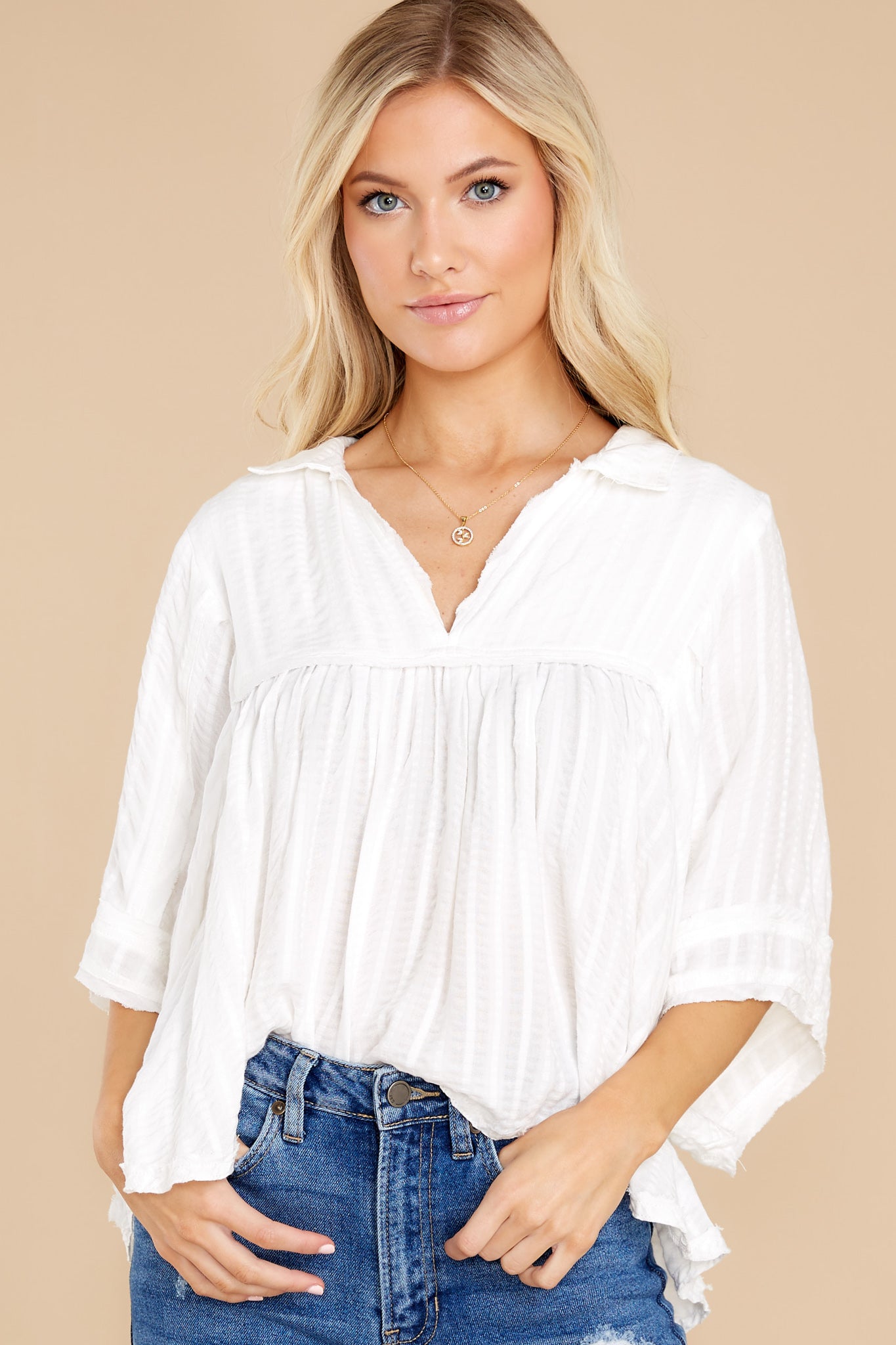 Cute Flowy White Top - Blouses And Shirts | Red Dress