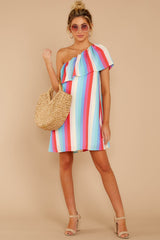 2 The Best View Pastel Rainbow Stripe One Shoulder Dress at reddress.com