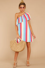 3 The Best View Pastel Rainbow Stripe One Shoulder Dress at reddress.com