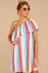 5 The Best View Pastel Rainbow Stripe One Shoulder Dress at reddress.com