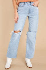 2 What A Rush Light Wash Distressed Straight Jeans at reddress.com