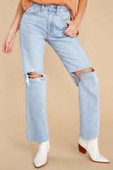 1 What A Rush Light Wash Distressed Straight Jeans at reddress.com