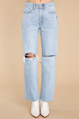 5 What A Rush Light Wash Distressed Straight Jeans at reddress.com