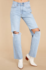 4 What A Rush Light Wash Distressed Straight Jeans at reddress.com
