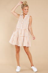1 Without A Worry Beige Gingham Dress at reddress.com