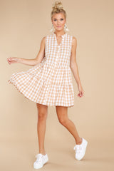 3 Without A Worry Beige Gingham Dress at reddress.com