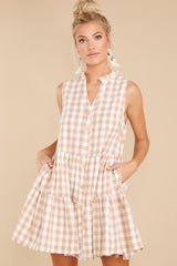 4 Without A Worry Beige Gingham Dress at reddress.com