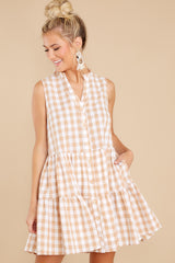 5 Without A Worry Beige Gingham Dress at reddress.com