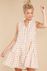 6 Without A Worry Beige Gingham Dress at reddress.com
