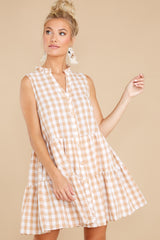 7 Without A Worry Beige Gingham Dress at reddress.com