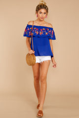 1 Flutter Away With Me Royal Blue Embroidered Top at reddress.com