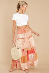 6 Peaceful Paradise Coral Multi Print Maxi Skirt at reddress.com