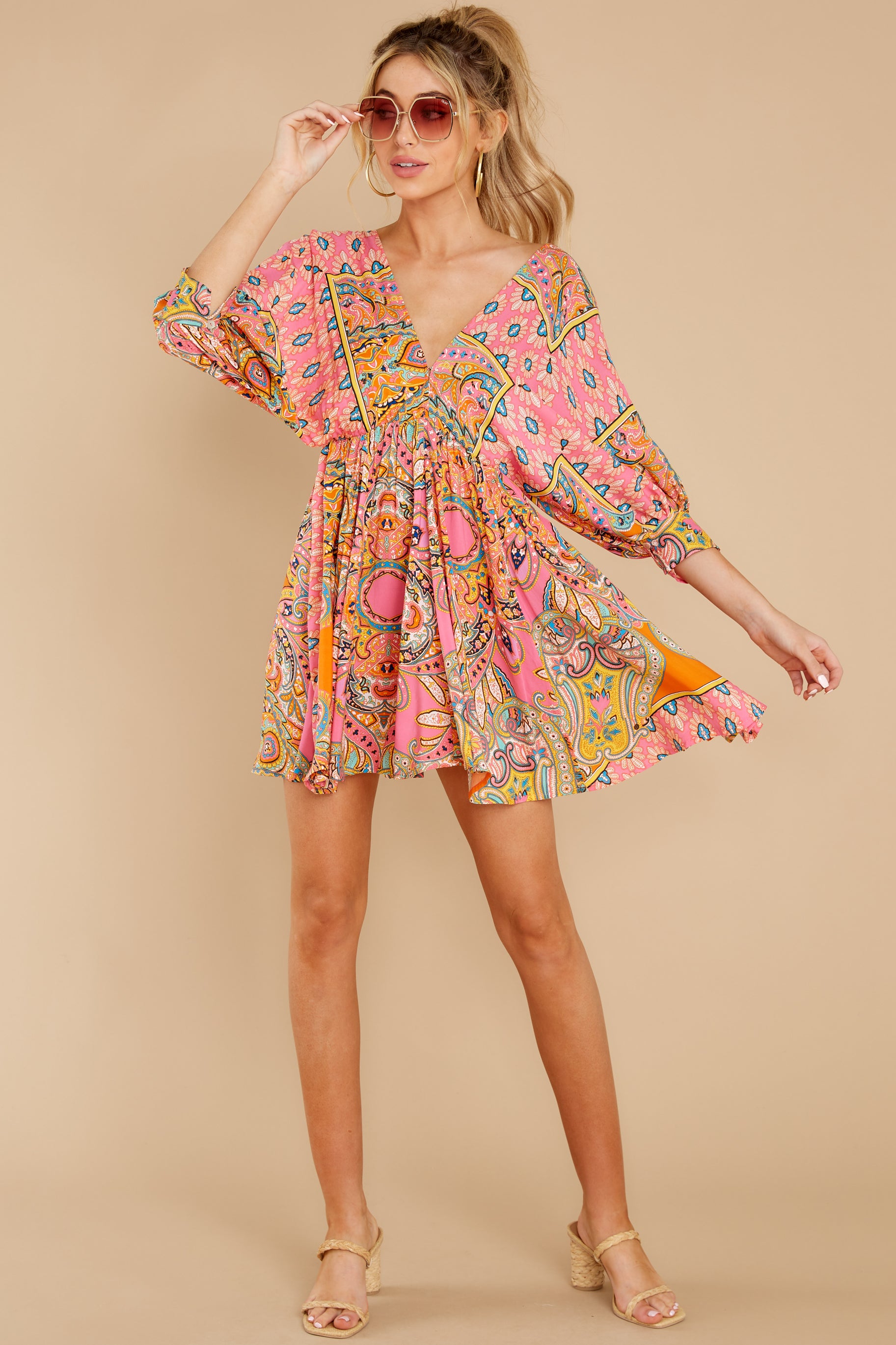 2 Here's To The Chase Pink Multi Print Dress at reddress.com