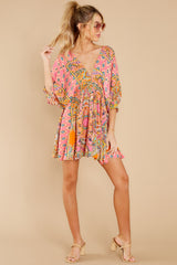 3 Here's To The Chase Pink Multi Print Dress at reddress.com