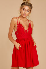 10 Freely Me Deep Red Lace Dress at reddress.com