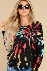 6 Step On Up Black And Red Multi Tie Dye Pullover at reddress.com