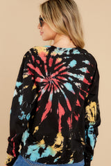 7 Step On Up Black And Red Multi Tie Dye Pullover at reddress.com